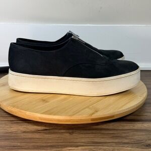 Vince Zip Front Platform Sneakers Women's 10 Black Leather Low Top Shoes Good
